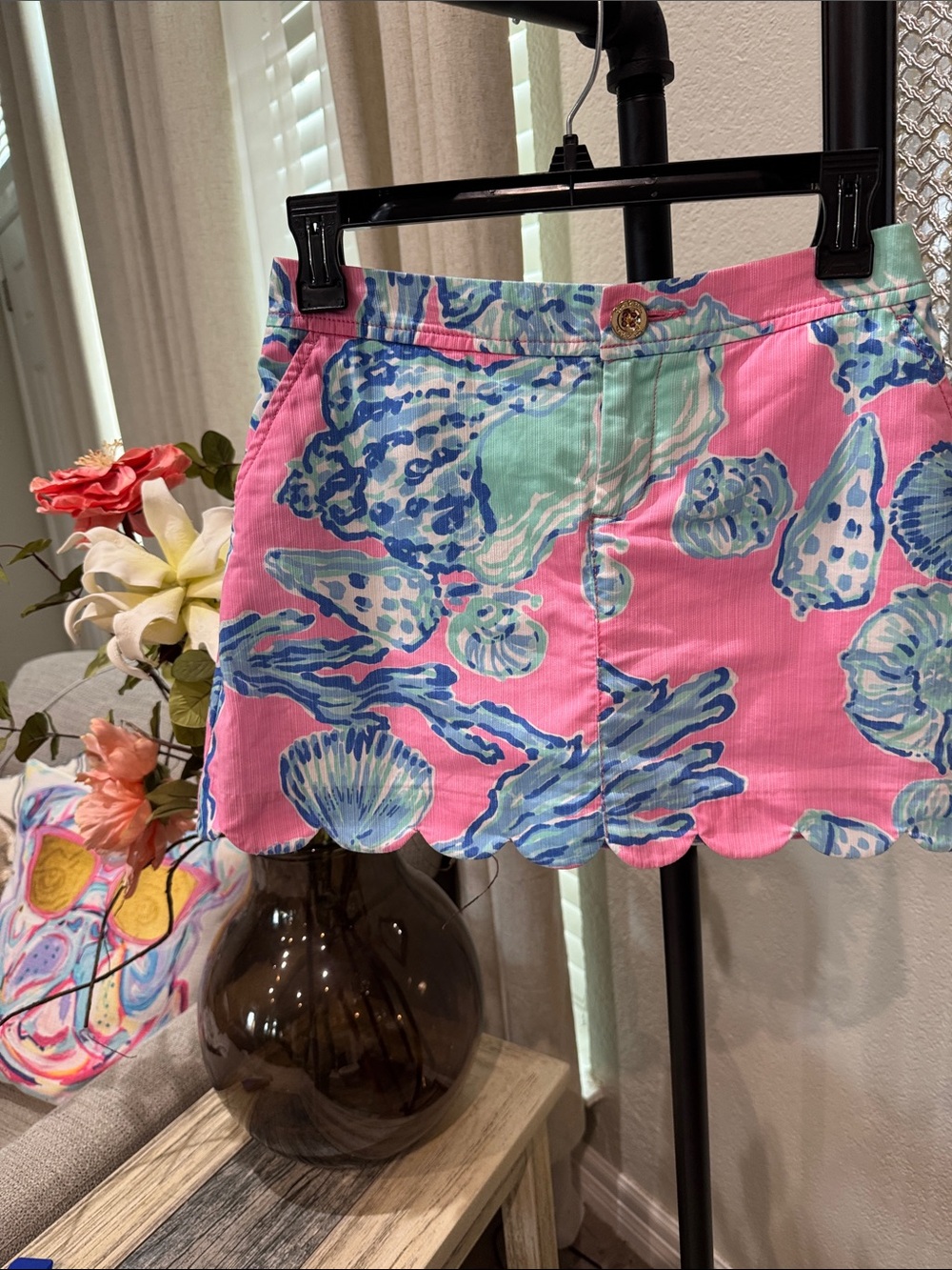 Lilly Pulitzer Pink Shell-Print Scalloped Hem Mini Skirt